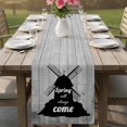 thumbnail image 4 of Farmhouse Black Windmill Table Runner 90 Inches, Spring Will Always Come Wood Grain Bed Runner Dresser Scarves Tabletop for Indoor Outdoor Parties/Ceremony/Banquet, 13" x 90", 4 of 9