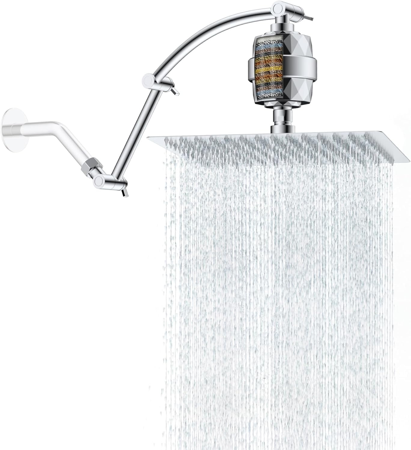 All Metal Rain Filtered Shower Head, 12'' High Pressure Rainfall Showerhead with 16" Shower Extension Arm, 20 Stage Shower Filter, Solid Brass Adjustable Shower Arm Extender, Oil-Rubbed Bronze
