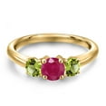 thumbnail image 3 of Gem Stone King 18K Yellow Gold Plated Silver Red Ruby and Green Peridot Engagement Ring for Women | 1.15 Cttw | Round 5MM | Gemstone July Birthstone | Size 9, 3 of 6