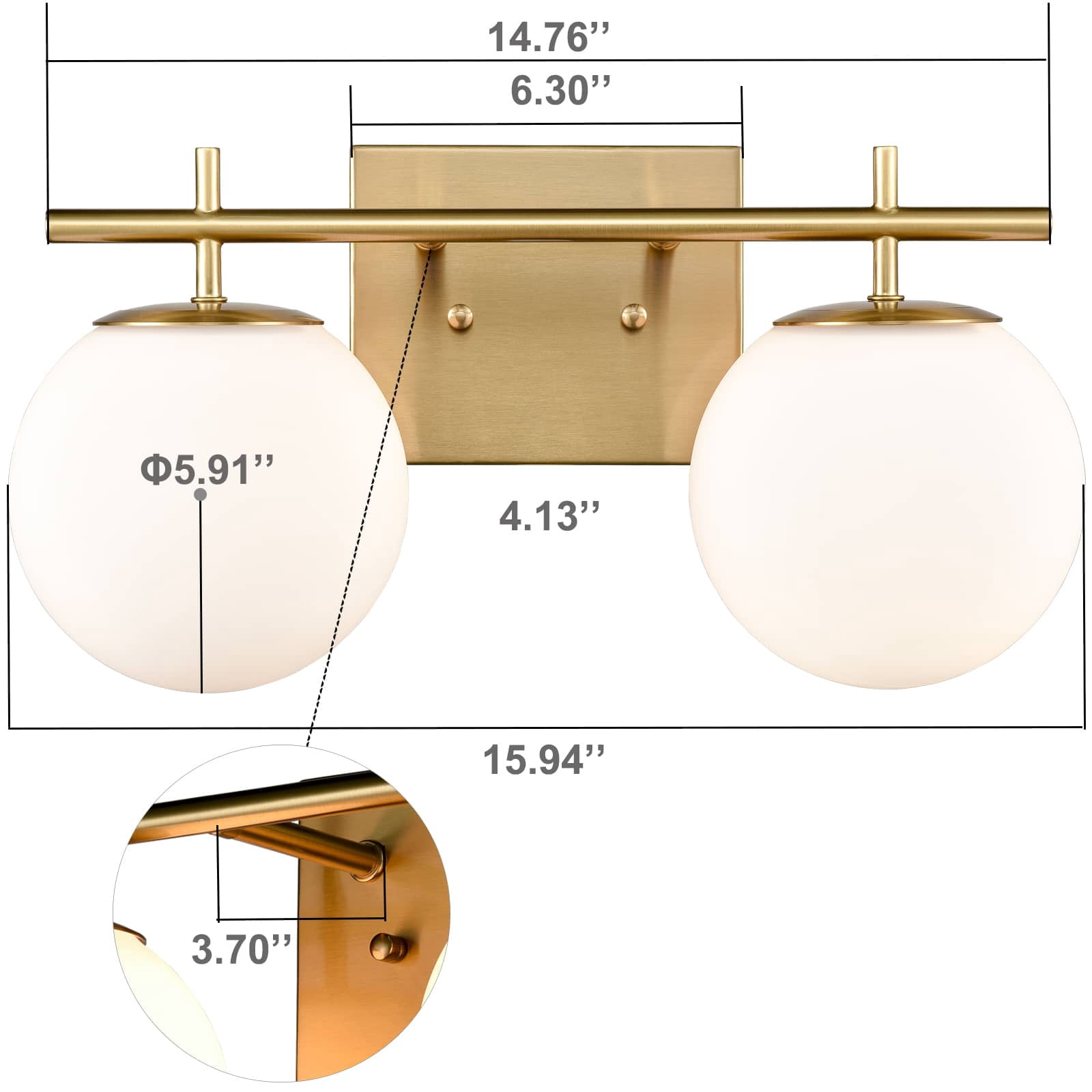 Gold Vanity Light Modern Bathroom Light Fixture Over Mirror with White Globe