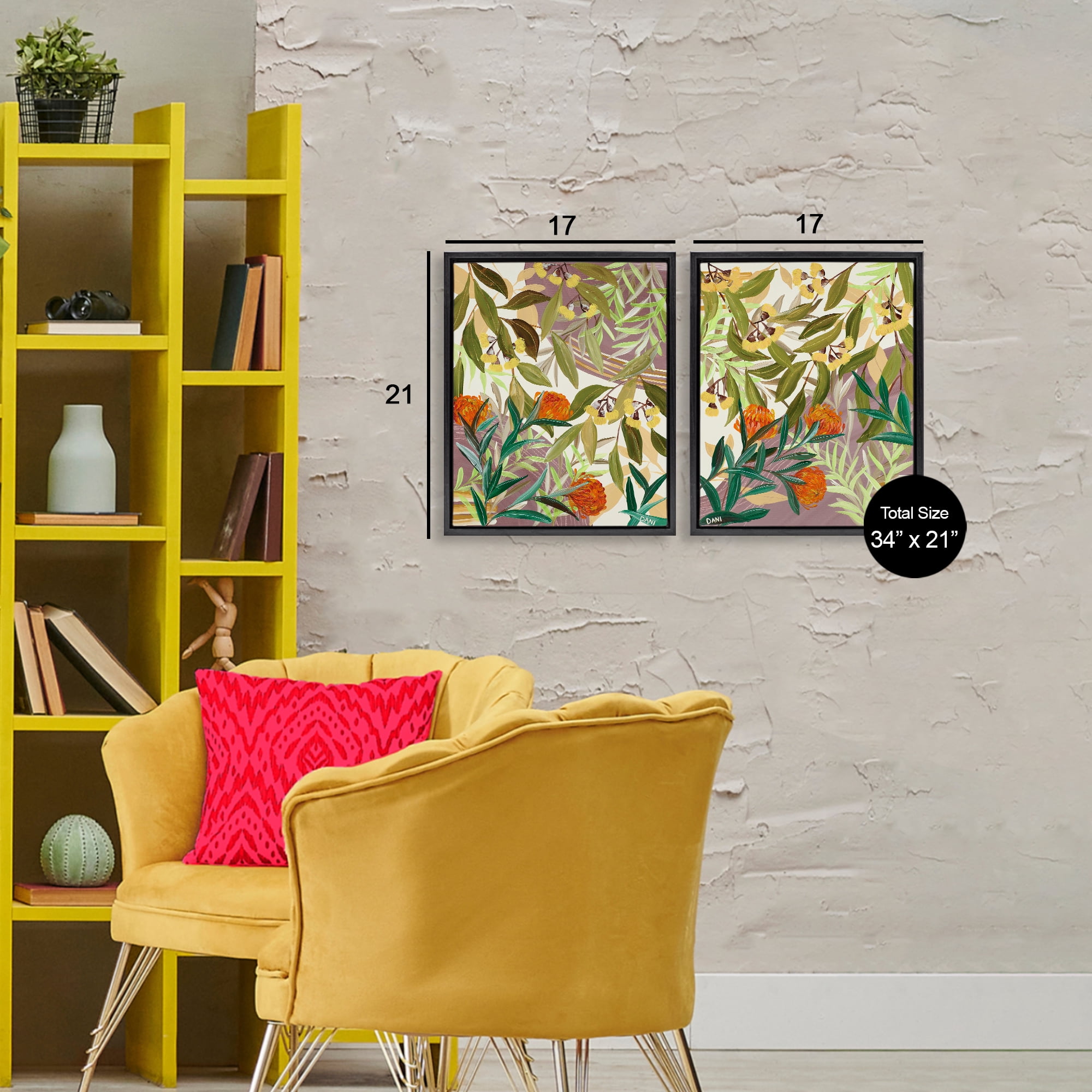 Stupell Industries Walk With Me Botanicals 2 Piece Black Framed Floater Canvas Set, design by Dani Heyward