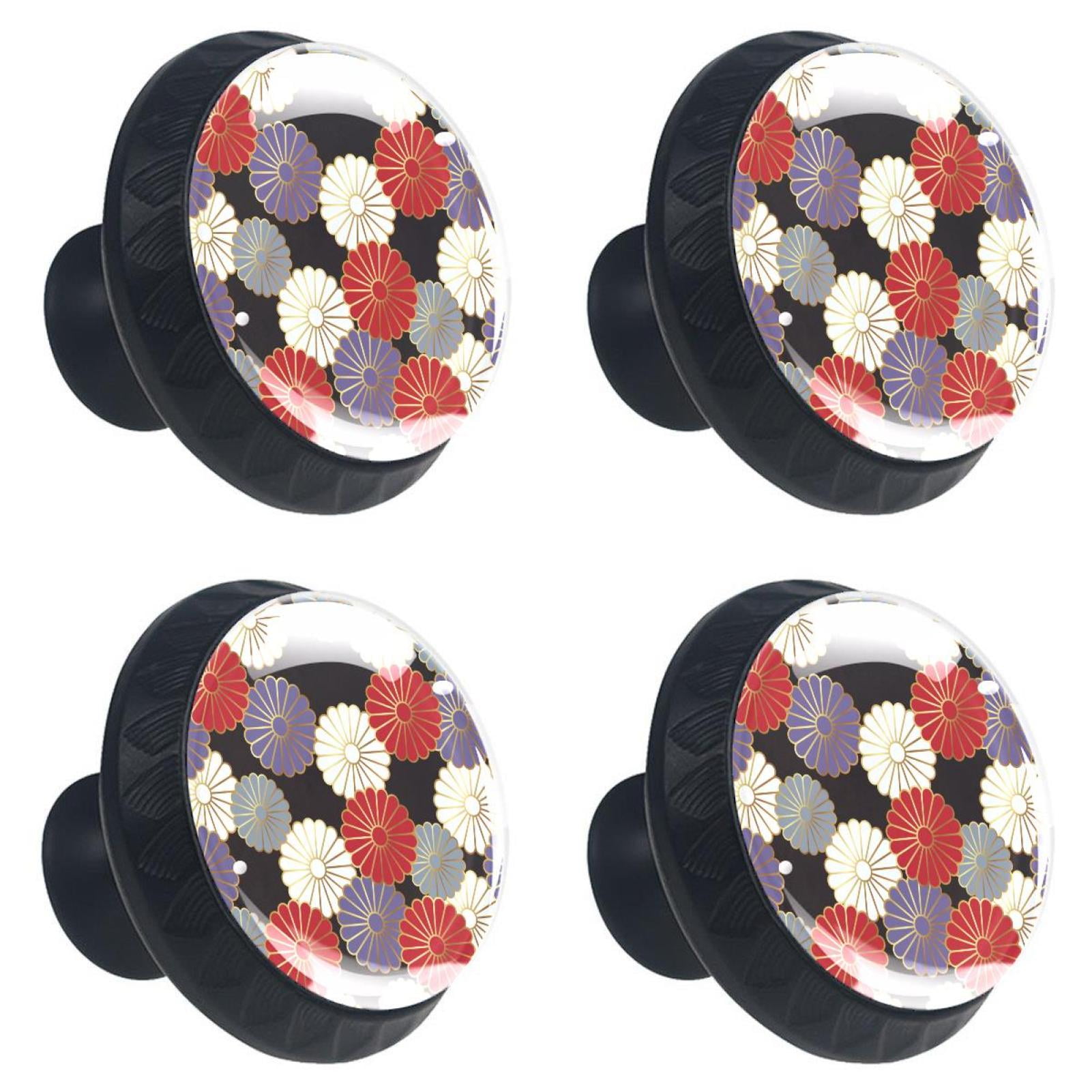 Ownta Japanese Traditional Style Chrysanthemum Pattern Black Round