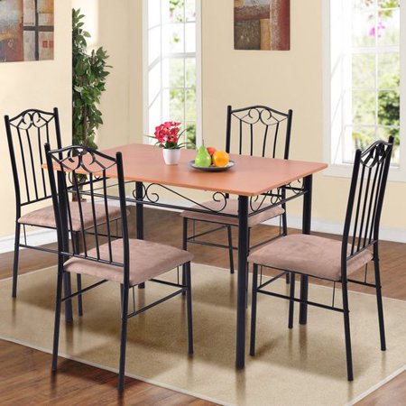 Costway 5 PC Dining Set Wood Metal Table and 4 Chairs Kitchen Breakfast