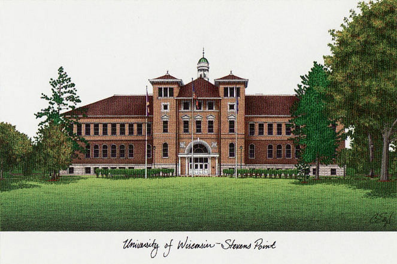 University of Wisconsin - Stevens Point 10w x 8h Manhattan Black Single Mat Gold Embossed Diploma Frame with Bonus Campus Images Lithograph (value savings at $59)