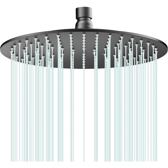Pommeau de Douche Pluie Rond Haute Débit Acier Inoxydable Design Haute Pression (B-Chrome 12)