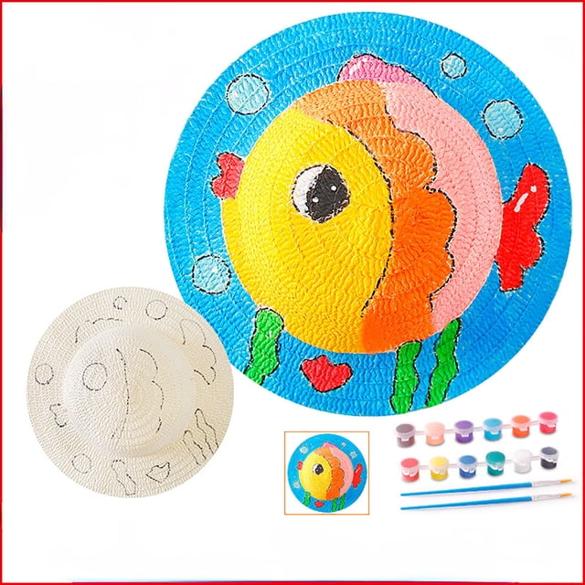 WEAIXIMIUNGChristmas Children Paint Straw Hats Diy Hand Filling 2-8 Years