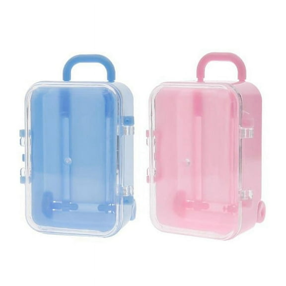 2 Pcs Mini Roller Travel Suitcase Candy Box Personality Wedding Candy Box Luggage Trolley Case Candy Toy Small Storage Box, Blue & Pink