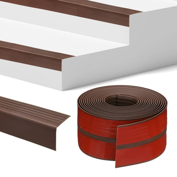 Uxcell Stair Edge Trim 20FT Vinyl Rubber Stair Nosing Non-Slip Self Adhesive Stair Edge Trim Strips Brown 1.89 Inch