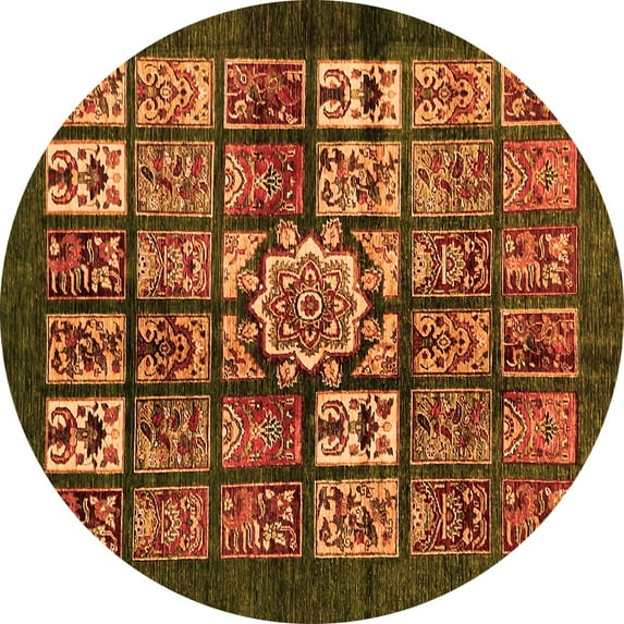 Ahgly Company Indoor Round Abstract Orange Modern Area Rugs, 8' Round