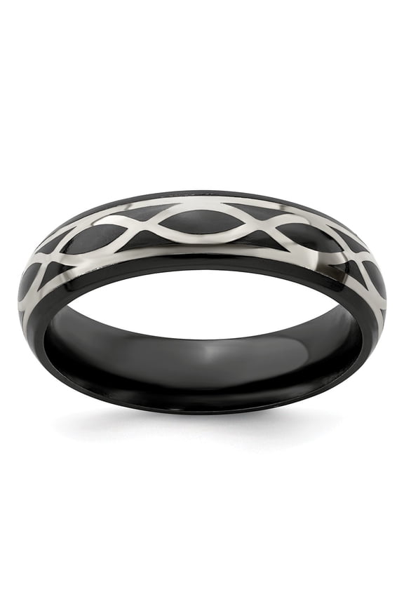 Two-Tone Titanium Ring Band Wedding Silver Tone Edward Mirell Black Ti & Sterling Brushed Polished Infinity