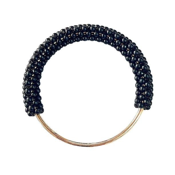 Mango de anillo, bolso redondo DIY, bolso de ganchillo con perlas de imitación, accesorios con asa para bolso Negro