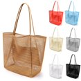 thumbnail image 1 of VOROLO - Bolso de playa de malla para mujer, bolso de hombro para mujer, bolso de ganchillo casual de verano suave, Caqui, Large, 1 of 5