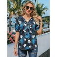 thumbnail image 3 of Nlife Women Hawaiian Shirt Puff Sleeve Top Floral Bow Tie Front V Neck Dressy Summer T-shirt, 3 of 8