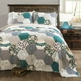thumbnail image 1 of Lush Decor Turquoise Blue Briley Quilt 3 Piece Reversible Print Hexagon Pattern Patchwork Neutral Bedding Set Full-Queen, 1 of 4