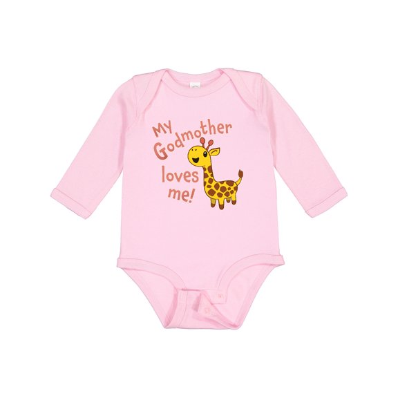 Inktastic My Godmother Loves Me- Cute Giraffe Boys or Girls Long Sleeve Baby Bodysuit