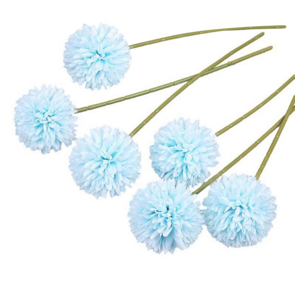 6 Head Silk Dandelion Flower Ball Pompom Artificial Flowers Branch with Green Leaves for Home Wedding Decorations Fake Flowers Valentine's Day Wedding Decoration