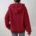 thumbnail image 5 of Women's Textured Knit Sweater Hooded Long Sleeve Pullover Warm Comfortable Winter Top Red XXXL, 5 of 6