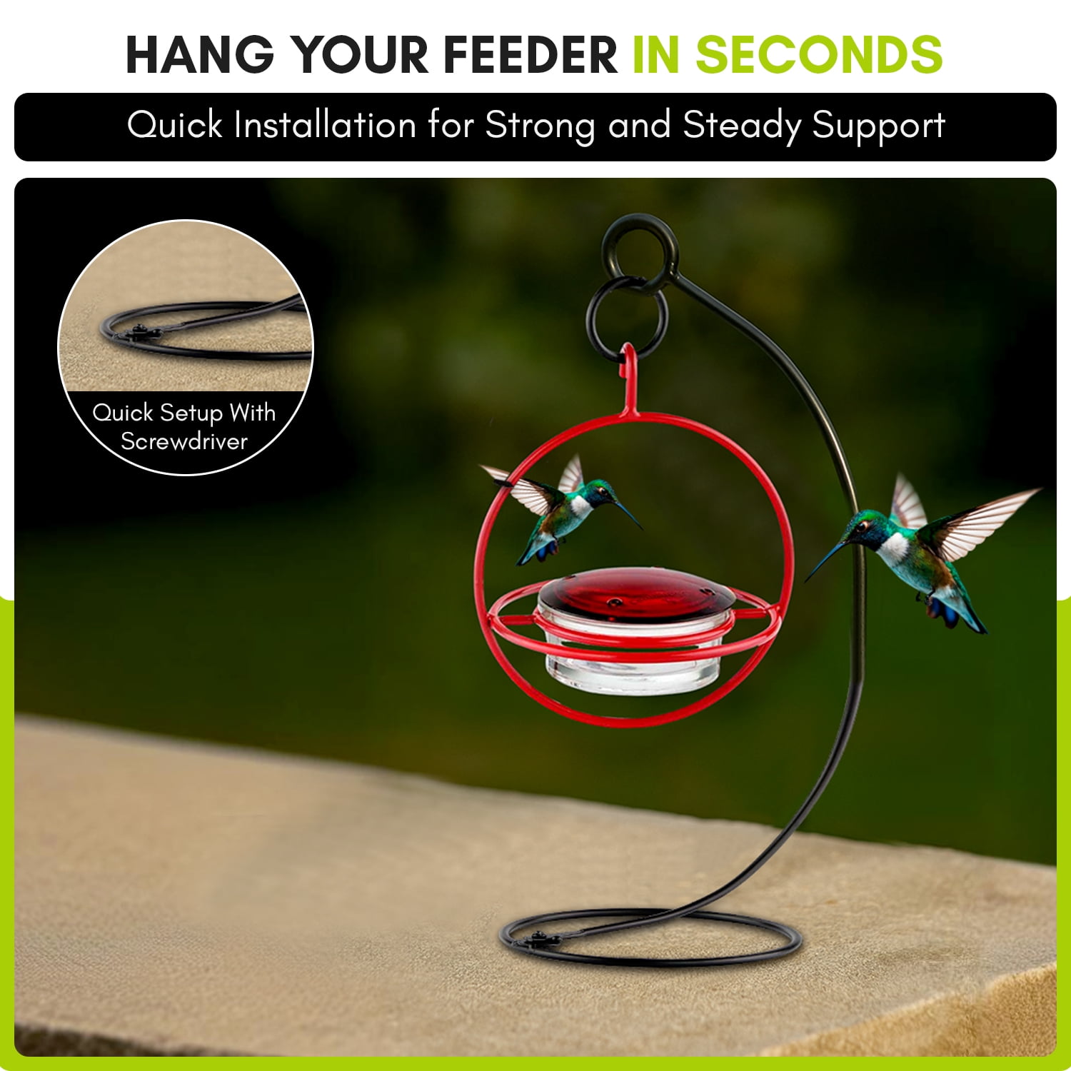 Mosaic Birds Metal Hummingbird Feeders Stand for Outdoors - Traditional Bird Feeder Holder for Garden - Black