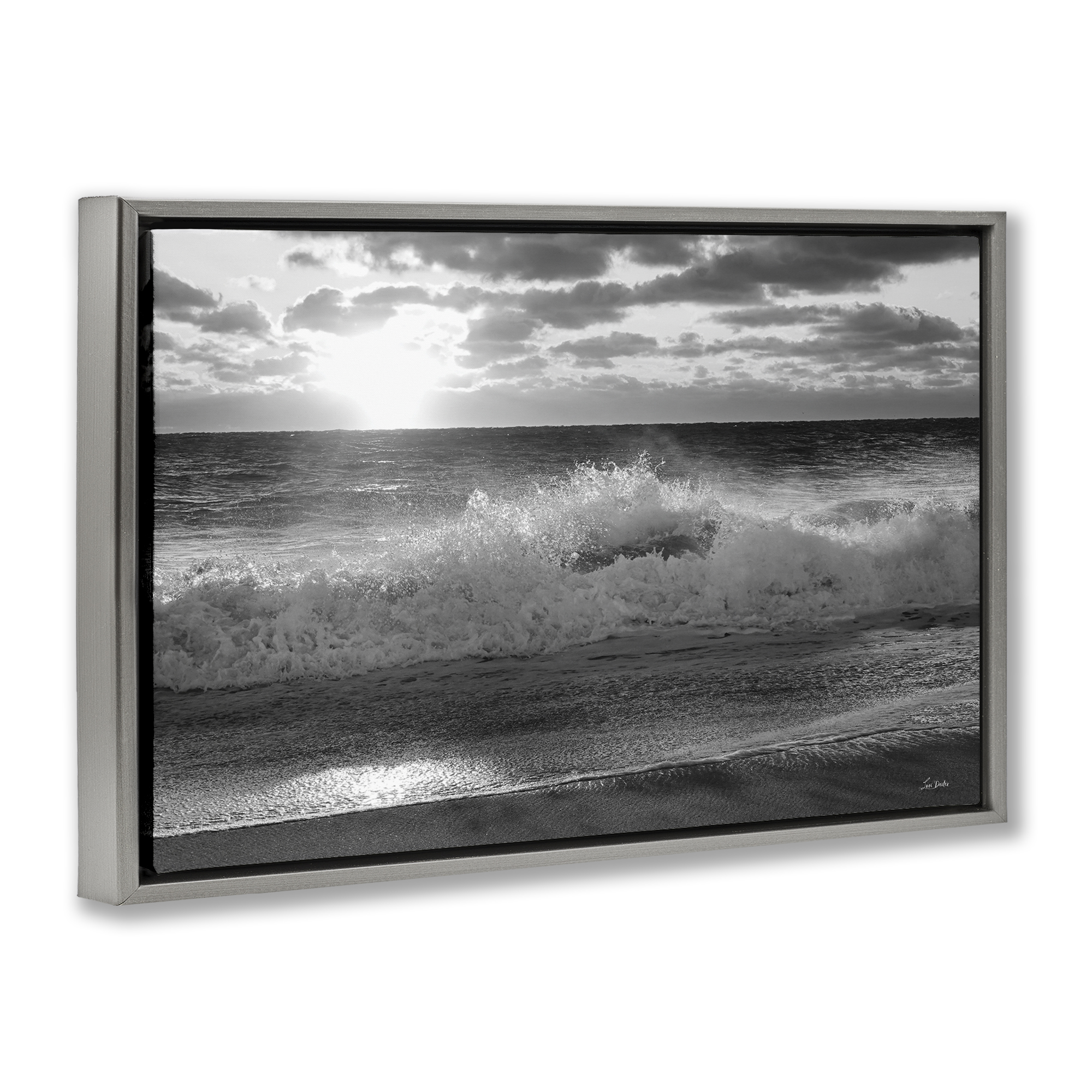 Stupell Industries Crashing Sea Waves Landscape & Nature Photography Gray Floater Framed Canvas Art Print Wall Art, 25 x 17