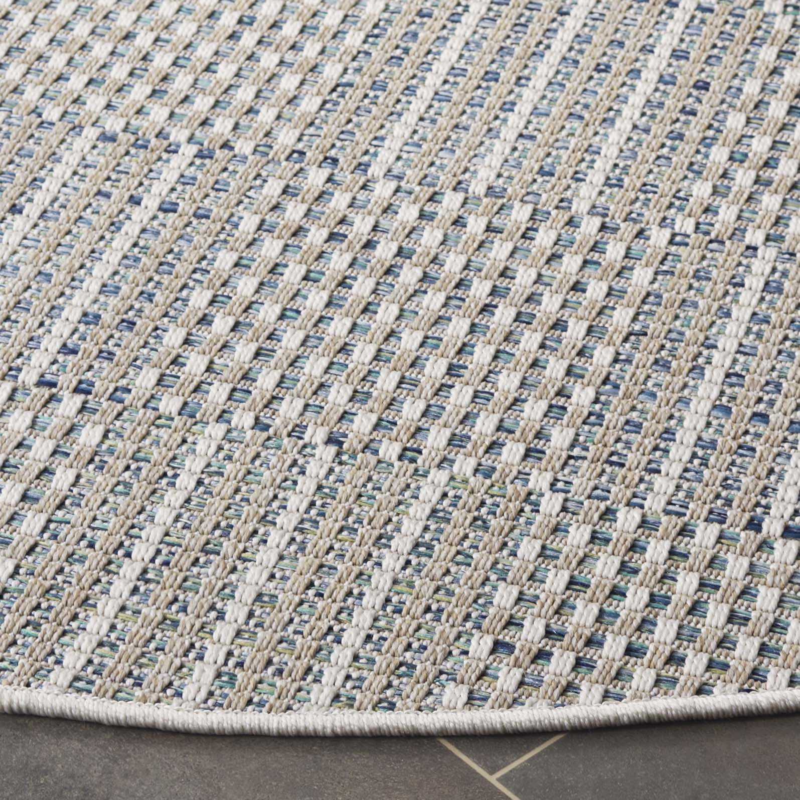SAFAVIEH Sisal All-Weather Austen Geometric Indoor/Outdoor Area Rug, Aqua/Beige Ivory, 6'7" x 6'7" Round