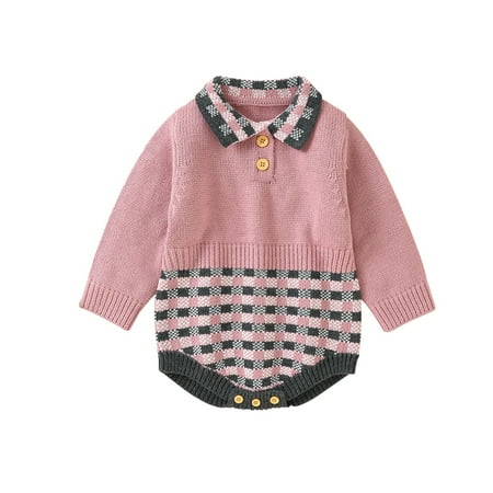 

XYIJANI Cloud Island Baby Clothes Newborn Infant Baby Girls Autumn Print Plaid Button Pullover Long Sleeve Knit Sweater Romper Bodysuit Hat Clothes 9 Month Baby Boy Clothes (Pink 74)