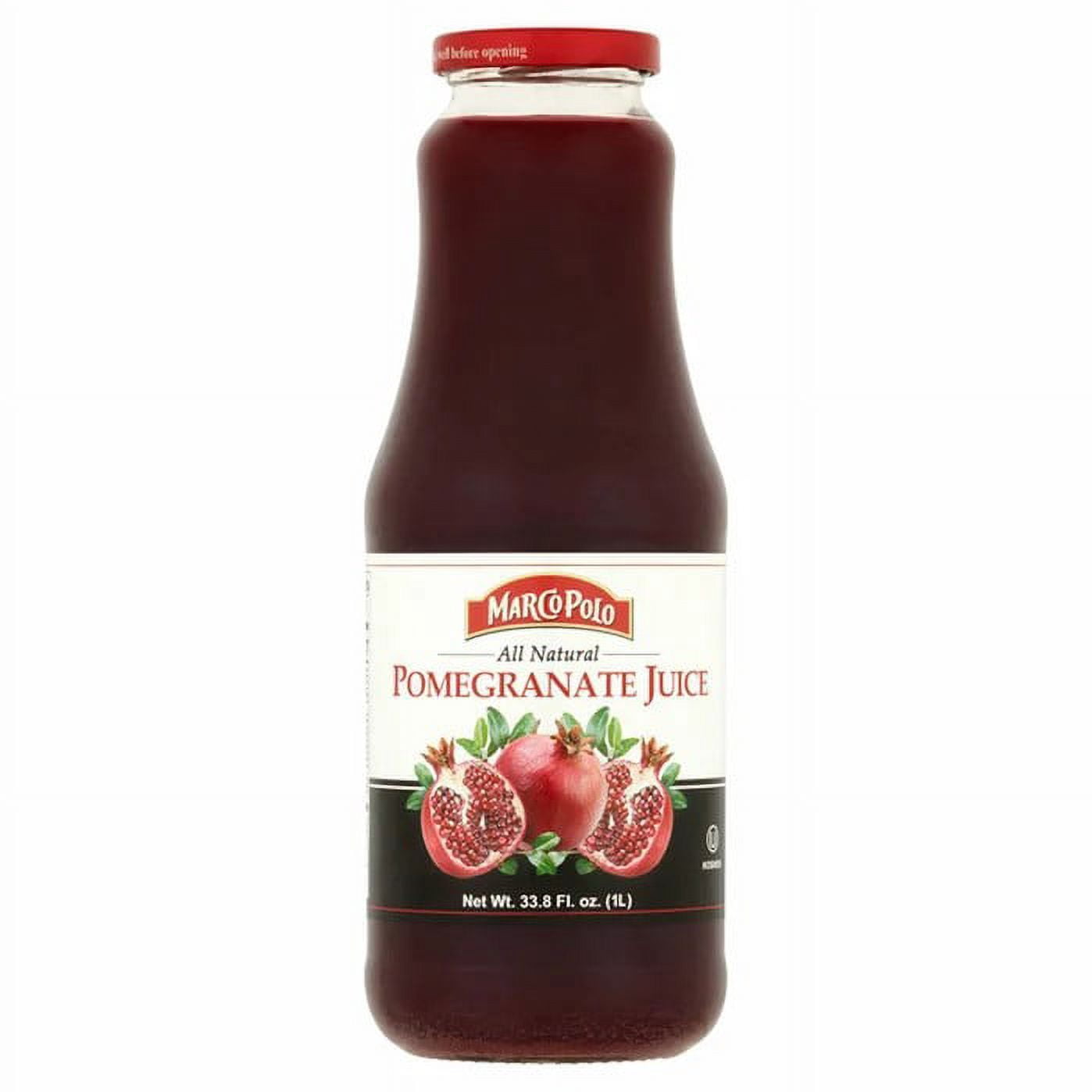 (6 pack) Marco Polo All Natural Pomegranate Juice, 33.8 fl oz, Tart and Delicious