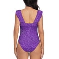 thumbnail image 6 of Yiaed Glitter Purple Print Women's Ruffled One Piece Swimsuit V Neck Swimwear Slimming Monokini for Woman-X-Large, 6 of 8