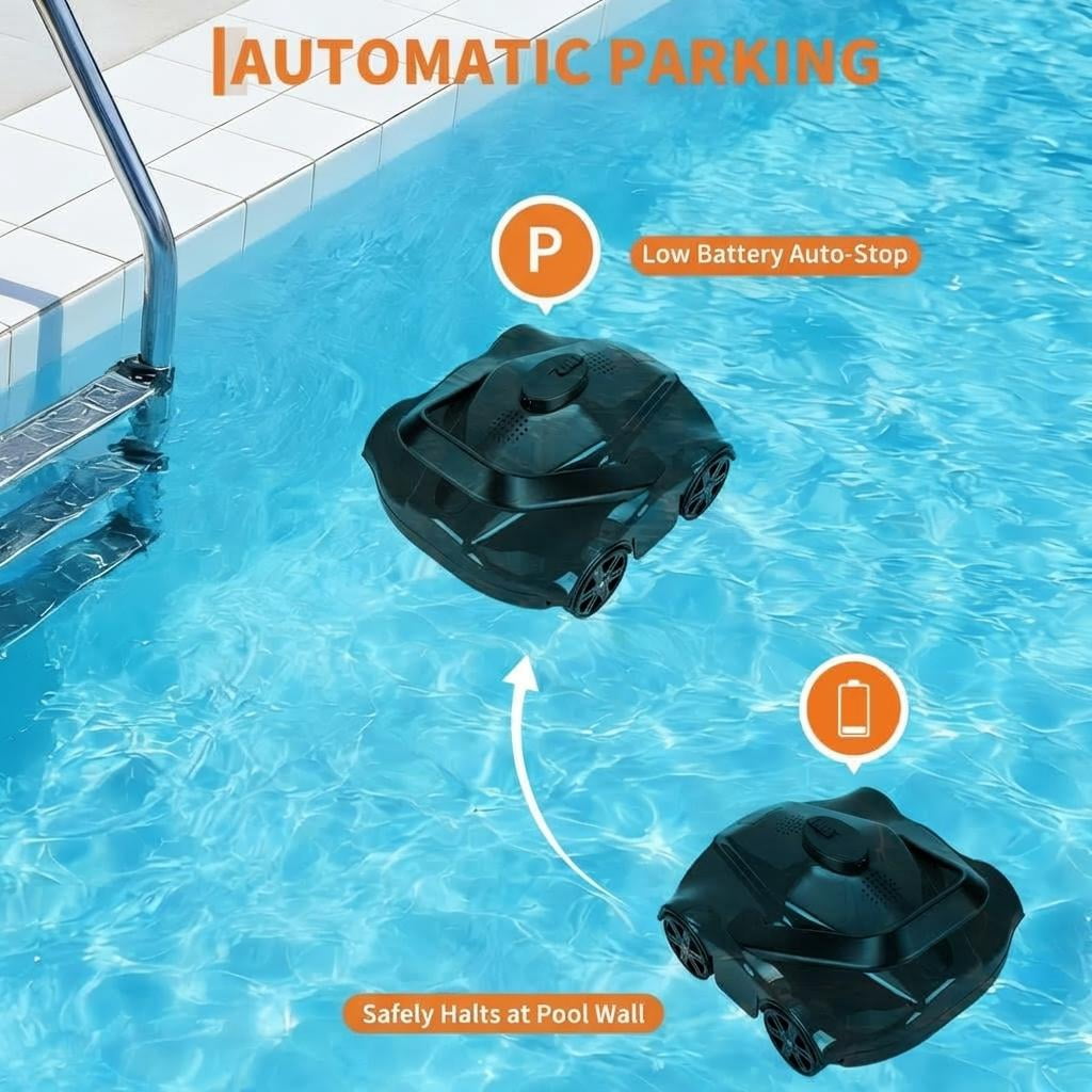 Automatic Robotic Pool Vacuum, Electric Pool Cleaning Robot with Remote Control, Debris Removal System, Black