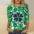 thumbnail image 6 of St. Patrick's Day T-Shirt for Women Shamrock Graphic Print Crewneck 3/4 Sleeve Festive Holiday Party Top Casual Relaxed Fit Clothes, 6 of 6