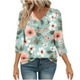 thumbnail image 2 of CYMMPU Loose Fit V Neck Flower Printed Tunic Tops Spring Tops 3/4 Sleeve Blouses for Women Dressy Casual Summer Trendy Shirts Business Elegant Work Tops T-Shirts S, 2 of 5