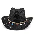 thumbnail image 4 of Sun Hats for Women And Men Solid Color Summer Western Cowboy Hat Hollowed Out Beach Straw Hat, 4 of 5