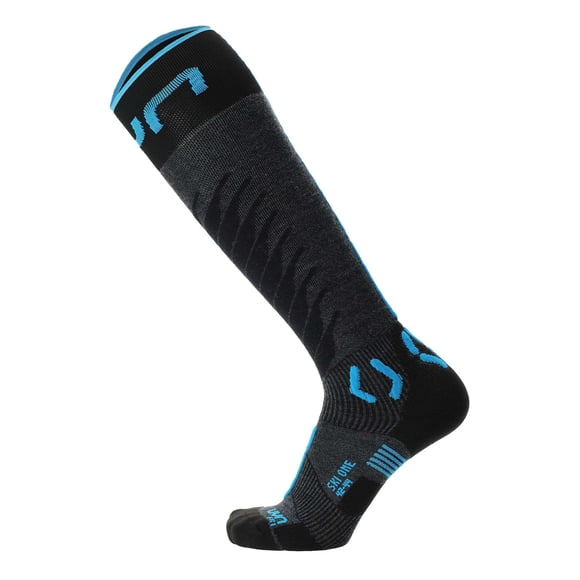 UYN Calcetines de esquí para hombre - One Merino Socks, lana merina, logotipo Gris/Azul 35-38