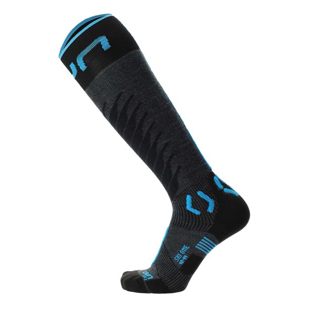 UYN Calcetines de esquí para hombre - One Merino Socks, lana merina, logotipo Gris/Azul 35-38