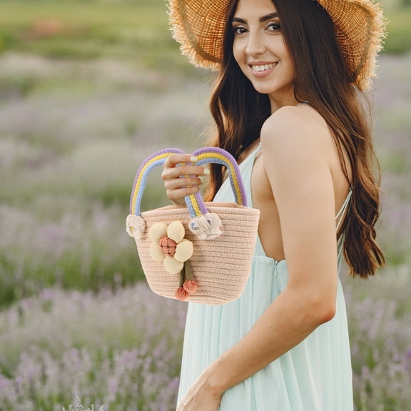 WHAMVOX Colorful Hand-Woven Cotton Rope Tote Bag for Women, Large Capacity Beach Bag, Stylish Handbag and Beach Tote