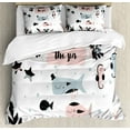 thumbnail image 1 of Nursery Duvet Cover Set King Size, Sweet Cartoon of with Animals and Under the Sea Lettering, Decorative 3 Piece Bedding Set with 2 Pillow Shams, Pale Blue Grey Baby Pink White Black, by Ambesonne, 1 of 3