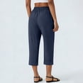 thumbnail image 4 of Cropped Pants Womens Petite Linen Pant 2026 Lightweight Elastic Waist Wide Leg Mid Calf Length Summer Beach Dress Capris Navy XL, 4 of 6