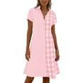 thumbnail image 3 of QUNYINEY Beach Womens Dress Midi Summer Plaid Short Sleeve Shirt Dress Collared A Line Casual Loose Fit Dress, 3 of 5