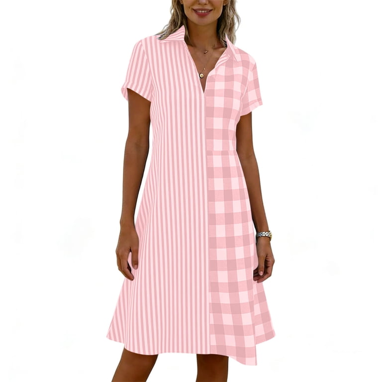 pink checkered casual dress Checkered Pink Dress