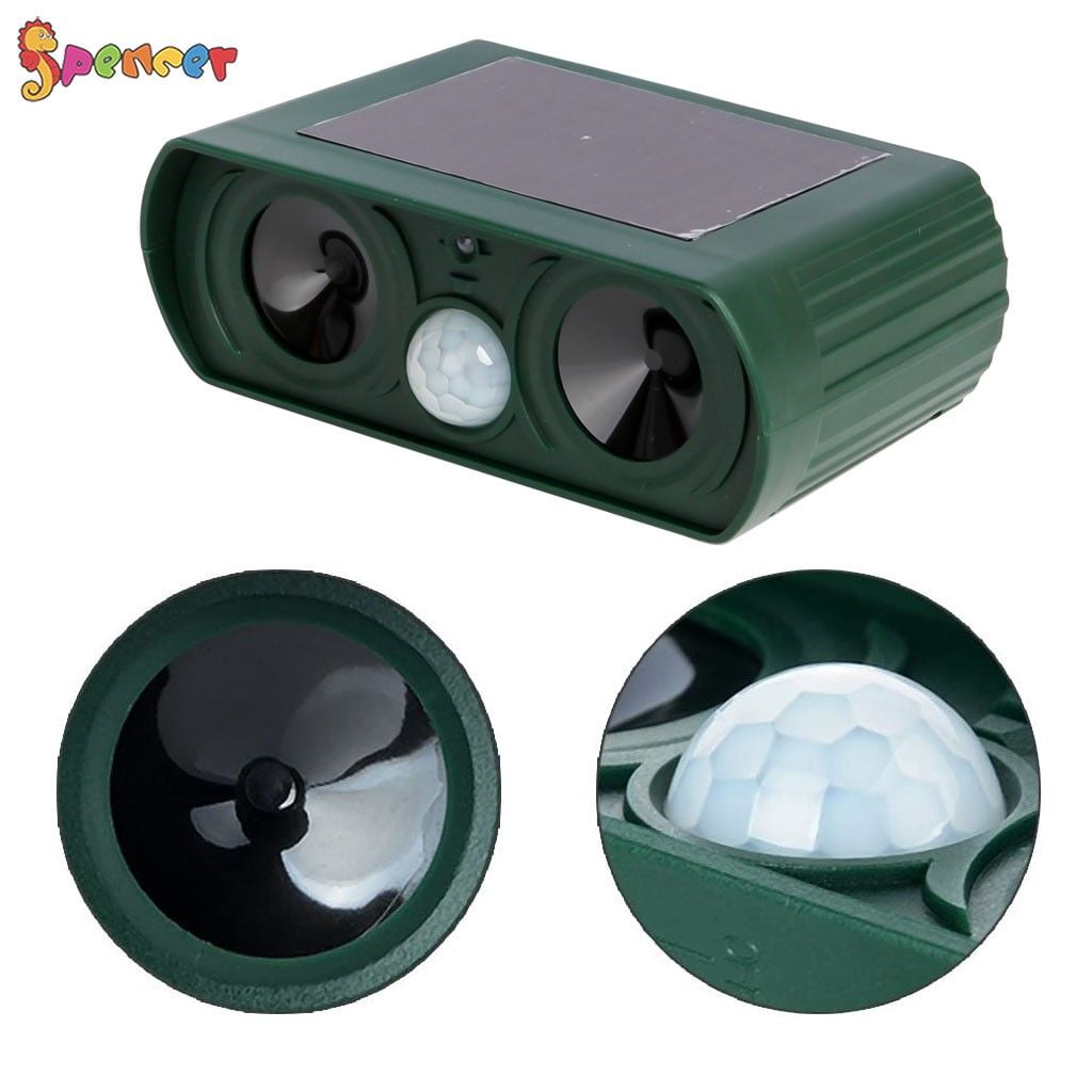 SPENCER Ultrasonic Animal Repeller Solar Power Cat Mice Deer Sensor with Motion Sensor LED Flashing Lights IPX4 Waterproof for Outdoor Farm Garden Yard