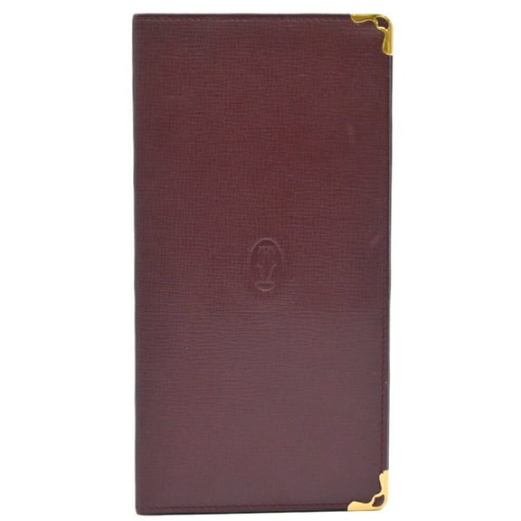 Pre-Owned Cartier Must Line Billfold Long Wallet Bordeaux Red Leather (Good)