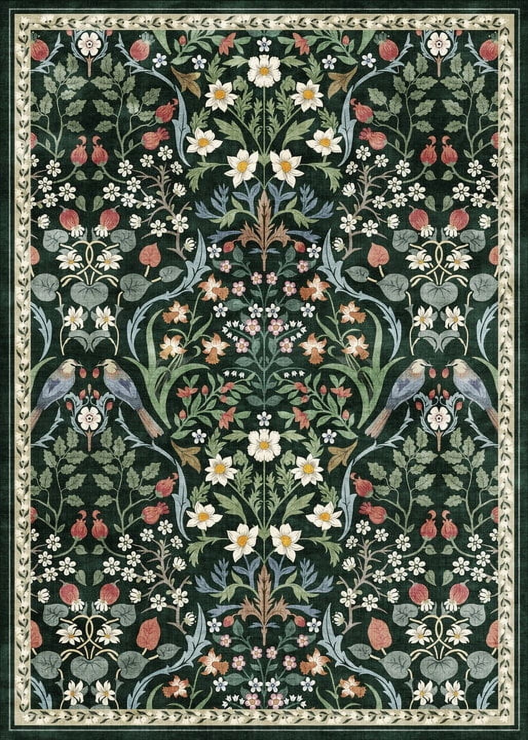 BERTHMEER 8'x10' Area Rugs Washable Non Slip Floral Carpets for Living Room Bedroom Kitchen Office Large Rugs Vintage Green Farmhouse Dining Room Oriental Flower Rugs, Multicolor