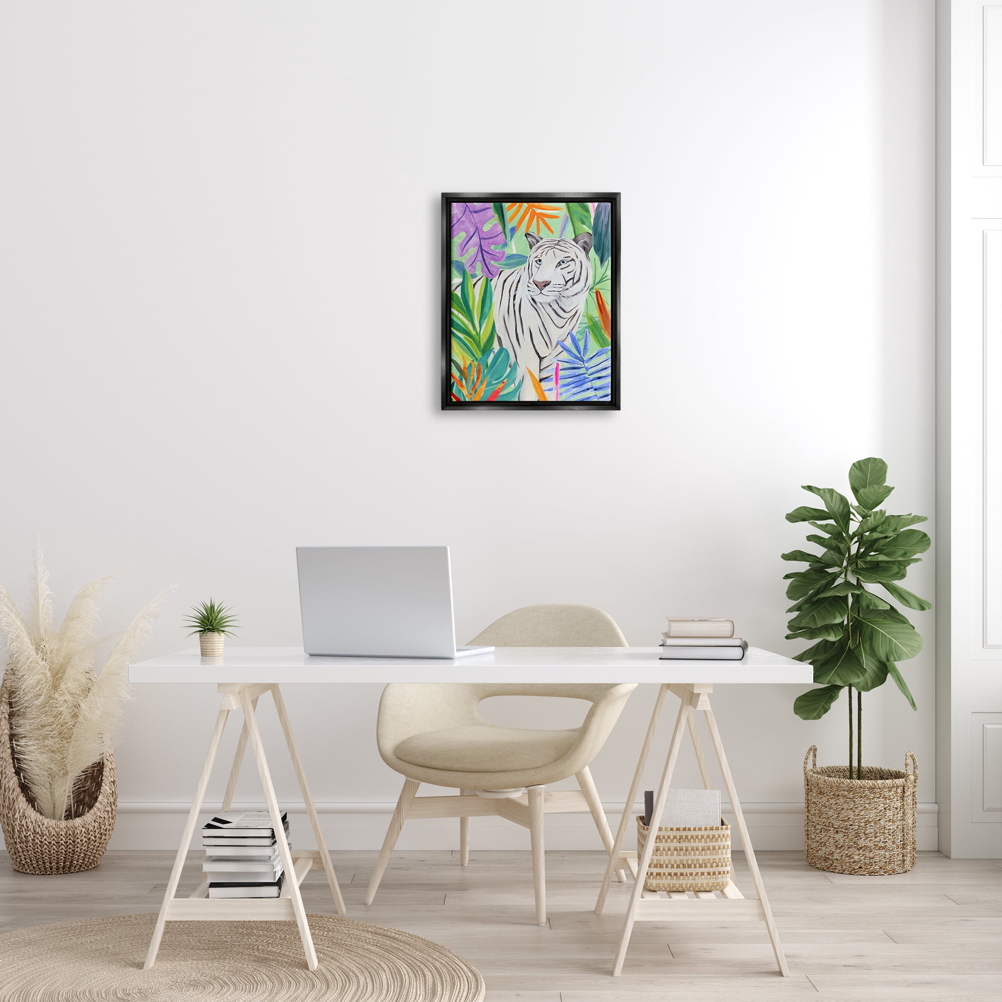 Stupell Vivid Nature Tiger Plant Leaves Animals & Insects Painting Black Floater Framed Art Print Wall Art