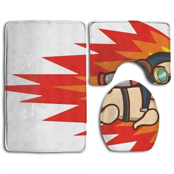 EREHome Jetpack Pug 3 Piece Bathroom Rugs Set Bath Rug Contour Mat and Toilet Lid Cover