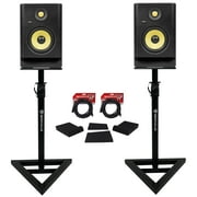 (2) KRK RP5-G4 Rokit Powered 5" Powered Studio Monitors+Stands+Isolation Pads