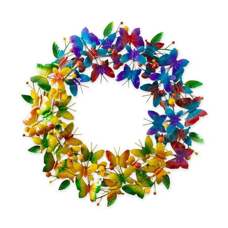 Wind & Weather Metal Butterfly Rainbow Wreath