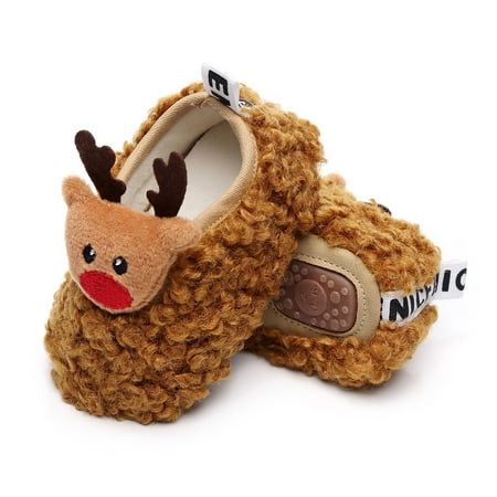 

Christmas Clearance Items LIDYCE Christmas Toddler Kids Baby Girls Boy Plush First Walk Slip-On Keep Warm Shoes Brown 11