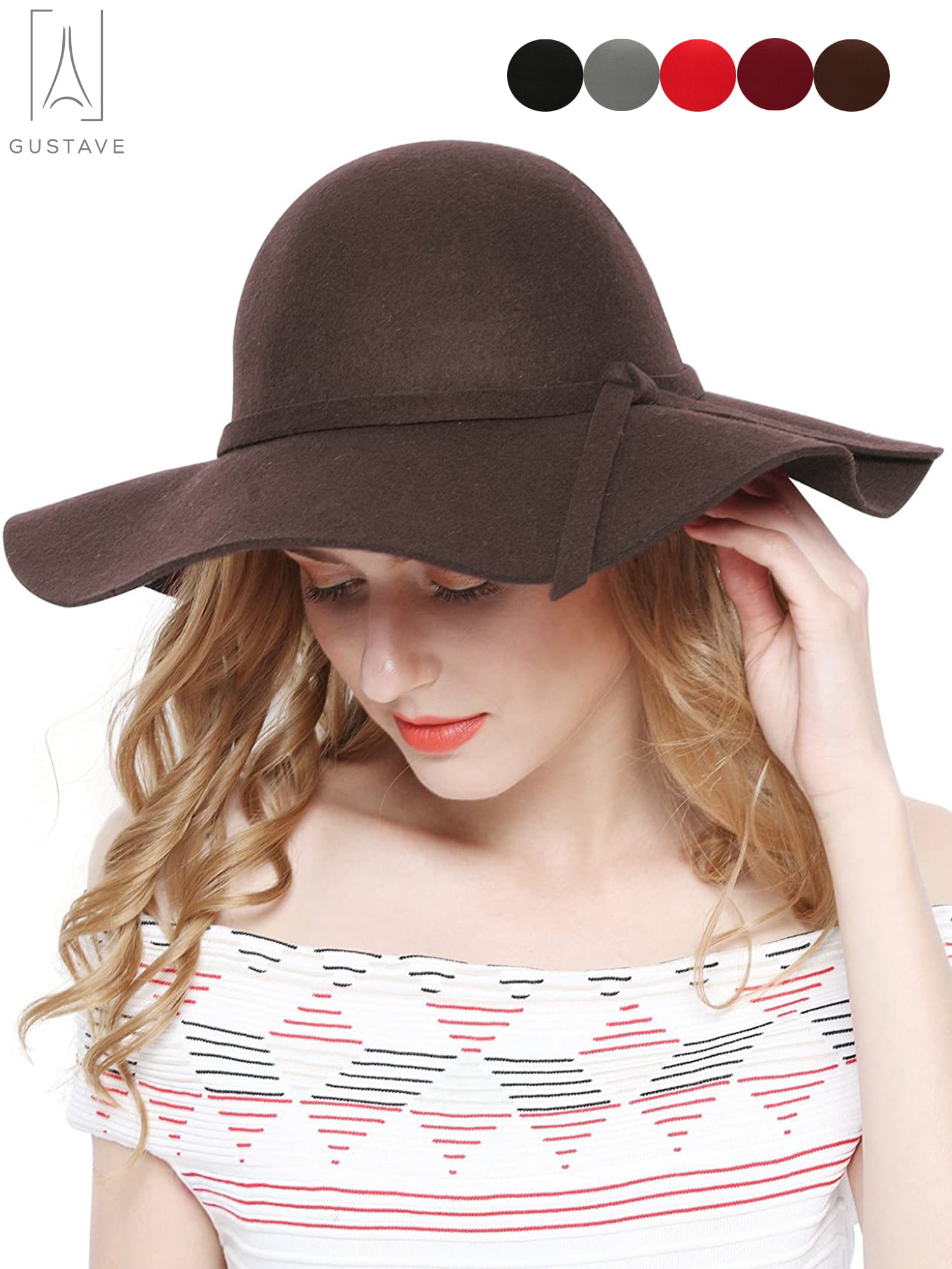 Womens New 100% wool wide brim crushable floppy cloche hat 5 colors 