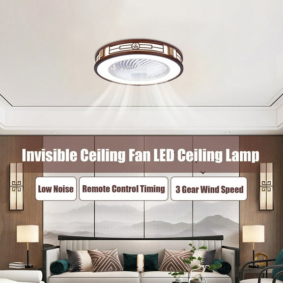 Modern LED Ceiling Fan With Light Dimmable Round Chandelier Lamp 3 Speeds Remote(Bulb Not Included)