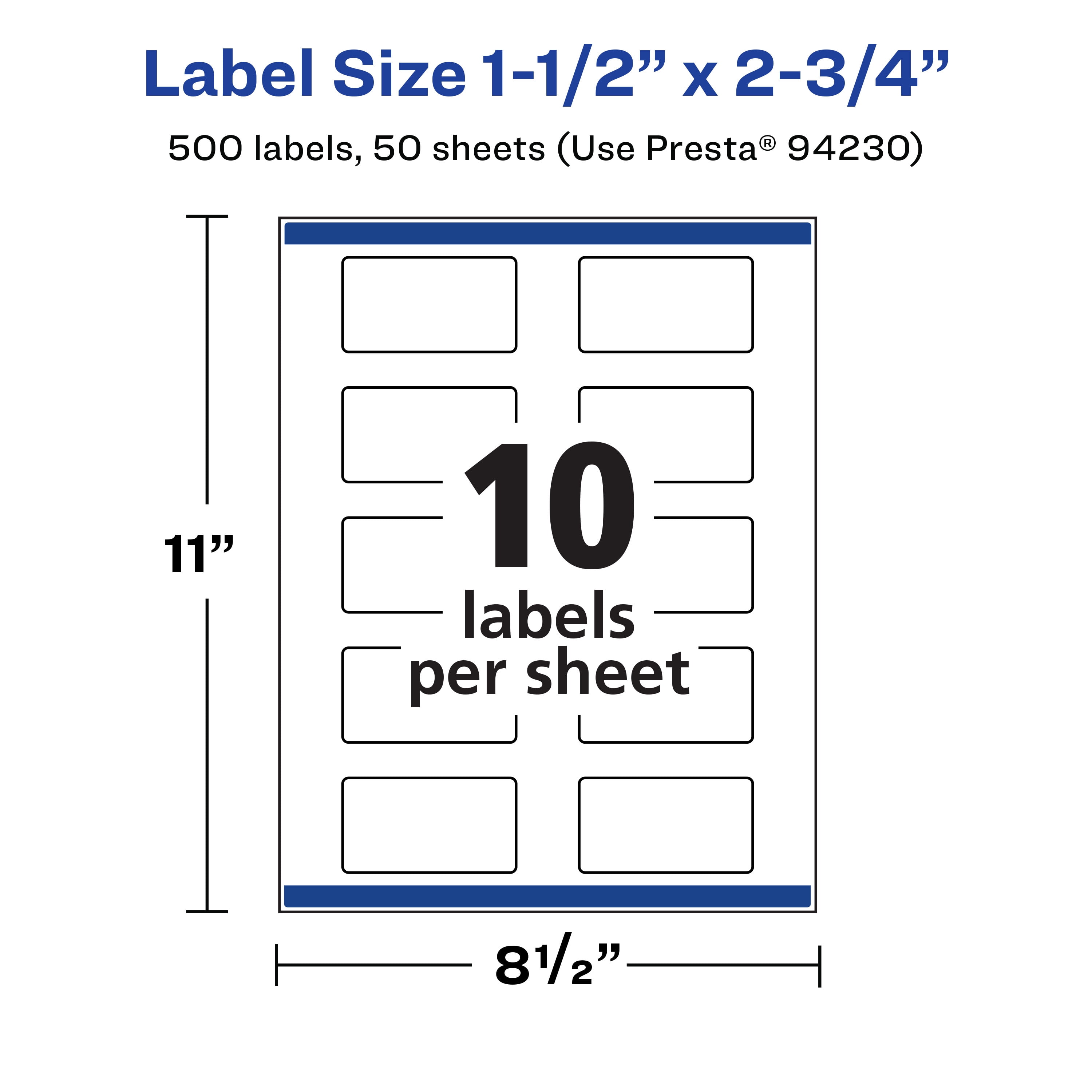 Avery Matte White Rectangle Labels, 1.5" x 2.75", 500 Labels