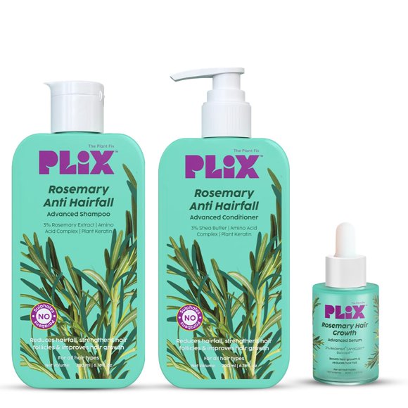 PLIX - THE PLANT FIX Romarin Régime Antichute Combo de Sérum Redensyl à 3 %, Shampooing et Revitalisant Avancés